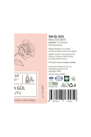 Kocamaar Çiftliği Tam Gül Suyu 100 ML