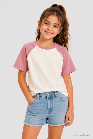 Ekru-gül Kurusu Standart Fit Reglan Kollu Kız Çocuk T-shirt - 75180 Ekru/gül Kurusu
