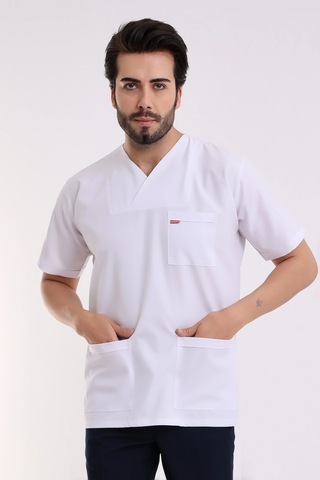 Zarf Yaka Erkek Tek Üst Likralı - 6401 Beyaz Soft