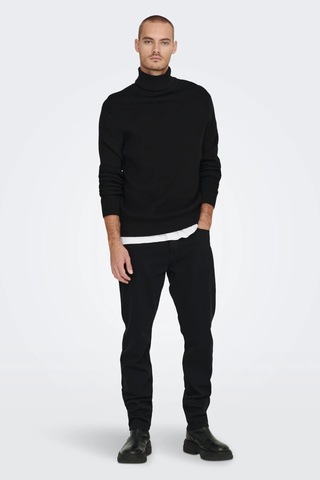 Only & Sons Onsphil Reg 12 Struc Roll Neck Knit Noos Erkek Siyah Kazak - 22023202