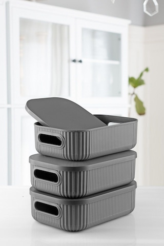 3'lü Set Çok Amaçlı Dekoratif Depolama Kutusu 3,2lt Antrasit