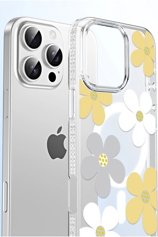 Tedar Joko Apple iPhone Uyumlu 16 Floral Magsafe Kapak - Turuncu Najmaddin standart