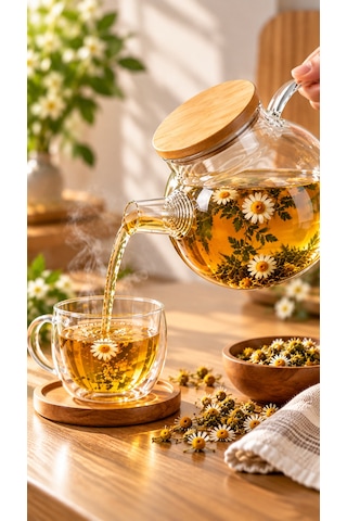 Favora Bambu Kapaklı Süzgeçli Cam Demlik 1000 Ml Şeffaf