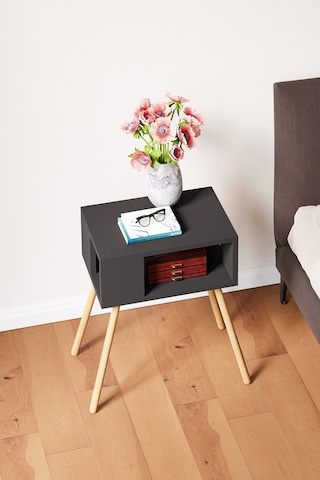 İntergo Ahşap Ayaklı Dekoratif Raflı Komodin Antrasit Gri