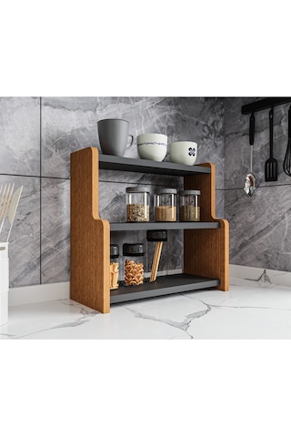 Alpa Ev Mobilya 3 Katlı Tezgah Üstü Mutfak Rafı, Baharatlık Ve Çok Amaçlı Organizer Atlantik Çam-antrasit