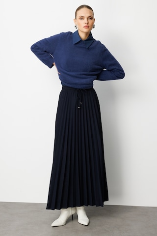 Mizalle Örme Krep Piliseli Maksi Lacivert Etek Lacivert