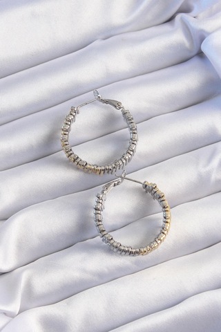 Pirinç Gold Gümüş Renkli Tırtıklı Halka Küpe Gold