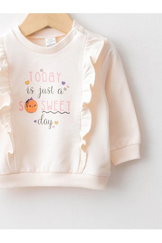 LC Waikiki Lcw Baby Ekru Bisiklet Yaka Uzun Kollu Pamuklu Kız Bebek Sweatshirt 2'li Cream