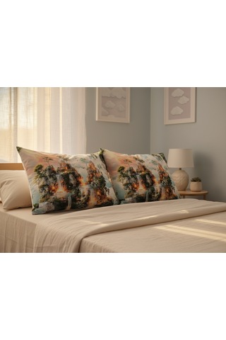 Artunhome Poplin Dijital Baskılı Yastık Kılıfı Seti 2 Adet 50x70 Cm %100 Pamuk Art20120043 Çok Renkli