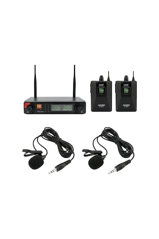 Rose R-702-yy Uhf Kablosuz Telsiz Çift Yaka Mikrofon 2x48 Kanal