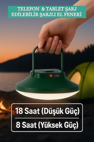 Taşınabilir Kamp Lambası & Şarj İstasyonu 120 Led Li Işık Usb-c Şarjlı Acil Durum Feneri Yeşil