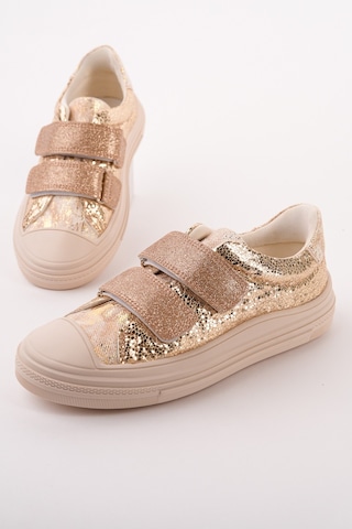 Muggo Oriella Kız Çocuk Cırt Cırtlı Simli Günlük Sneaker Spor Ayakkabı Altın