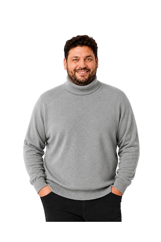 Battalmoda Erkek Büyük Beden Gri Tam Balıkçı Pamuklu Kazak 3xl-4xl-5xl-6xl
