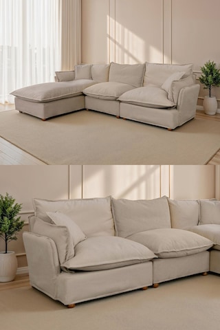 Lavinia Giydirilebilir Kılıflı L Köşe Koltuk Krem