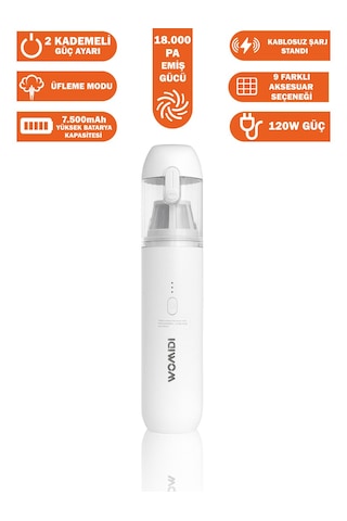 Womidi Hk6057a -araç Içi Süpürge 18.000pa Güçlü Emiş, 8 Adet Aksesuar Üfleme Fonksiyonlu, Taşınabilir Mini Süpürge Hk6057a