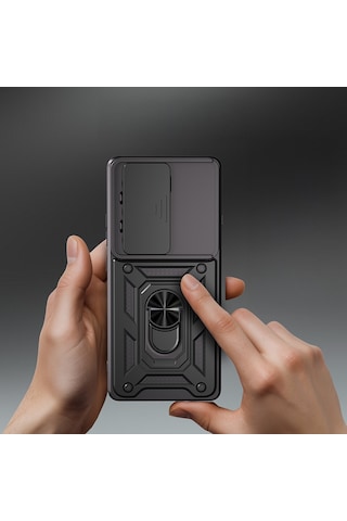 Tecno Camon 40 4g Kılıf Magnetik Standlı Kamera Korumalı Mkst Sürgülü Vega Kapak - Mavi Mavi