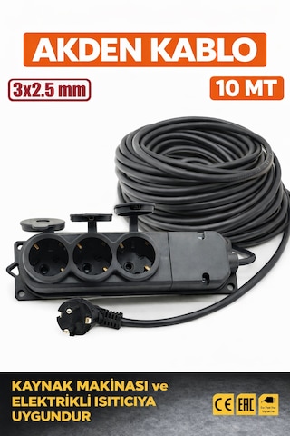Kablo 10 Metre 3x2,5mm 3 Lü Uzatma Kablosu Tam Kesit Kaynak Makinası Kullanıma Uygundur 10 M