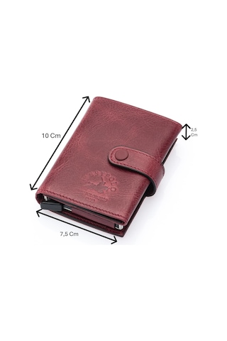 Westpolo Hakiki Eskitme Deri Kağıt Para Bölmeli Unisex Mekanizmalı Cüzdan - Bordo Bordo