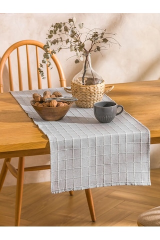 Gri Çizgi Nakışlı Runner 40x120 Cm