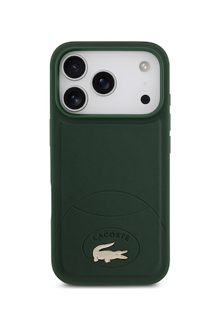 Apple Uyumlu iPhone 17 Pro Kılıf Lacoste Lisanslı M-safe Şarj Özellikli Pu Deri Metal Logolu Kapak Yeşil Yeşil