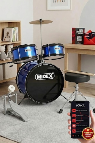 Midex Cd300x-bl Akustik Çocuk Baterisi Davulu Seti 5-14 Yaş İçin