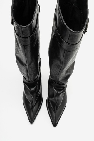 Luvi Shoes Marcella Siyah Kemerli Kadın İnce Topuklu Çizme