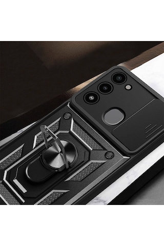 Tecno Spark 8c Kılıf Sürgülü Kamera Koruyucu Manyetik Standlı Tank Koruma Ogaa Mavi