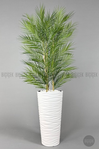 Biçiçek Yapay Areka Palmi̇yesi̇ 150 Cm 33 Yaprak Beyaz Kumsal Saksıda