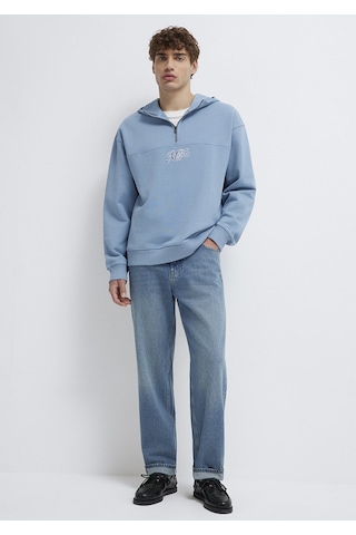 Mavi - Mvjns Nakışlı Yarı Fermuarlı Mavi Sweatshirt 0s10543-86998 Mavi