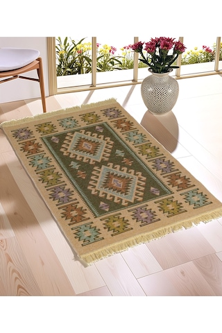 "çift Taraflı Kullanılabilir, Makinede Yıkanabilir, Modern Desenli Kilim 11 Farklı Ebat" Yeşil Yeşil