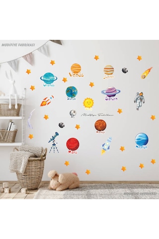 Uzay Temalı Çocuk Bebek Odası Duvar Sticker Seti Siyah