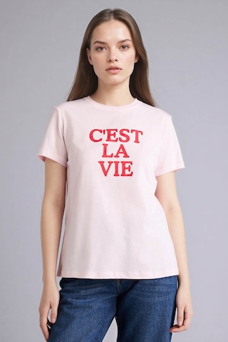 Defacto Slogan Baskılı Penye Kısa Kollu Tişört H1922ax26smpn671 Pembe-pn671