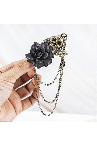 Vintage Kafatası Gül Püskül Zincir Broş Erkek Kadın, Punk Takım Elbise Kravat Yaka İğnesi, Gotik İğne, Yaka Zincir İğne Klipsi Erkek Arkadaş Hediyeleri Çok Renkli