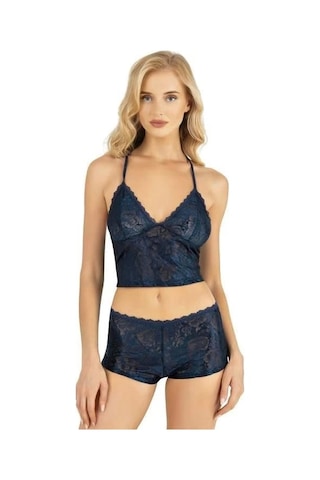 Moon Wear Lacivert Saten Şort Takımı 9222 Lacivert