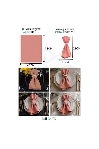 Kumaş Peçete 50'li Paket Peçete Halka Hediyeli Tam 100 Parça Gül Kurusu Gül Kurusu