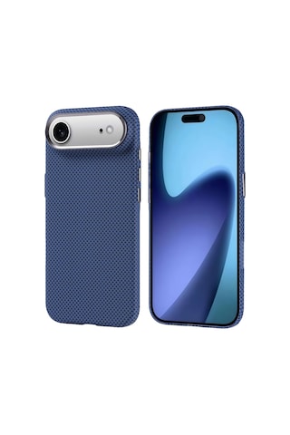 Zore Apple iPhone Uyumlu 17 Air Kılıf M-safe Şarj Özellikli Karbon Fiber Görünümlü Omsy Nekst Kapak - Lacivert