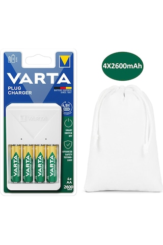Varta Plug Şarj Cihazı+4x2600mah Aa Şarjlı Kalem Pil+çanta