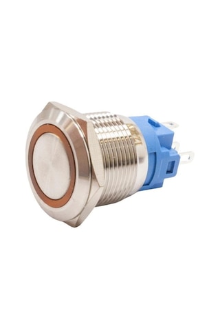19A-P1-E 19Mm Düz Yaylı Işıklı Metal Buton - Sarı