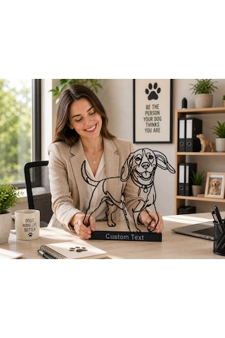 Kişiye Özel Beagle Köpek Metal Line Art Dekoratif Masaüstü Biblo Hediyelik Hayvan Figürü Modern Ev Ofis Aksesuarı Minimalist Pet Heykelcik Estetik Raf Süslemesi 20Cm