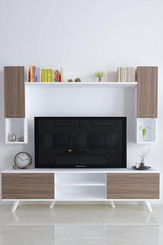 Kapaklı Minimal Tv Sehpası 136 Cm Beyaz Antik Ceviz Genel