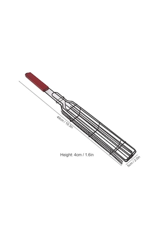 Kebab Izgara Sepeti, Dayanıklı 49 Cm Ekstra Uzun Demir Kebab Ahşap Saplı Izgara Izgarası, Kilitlenebilir Demir Izgara Izgara Sebze Izgara Deniz Mahsulleri Eti İçin Kırmızı