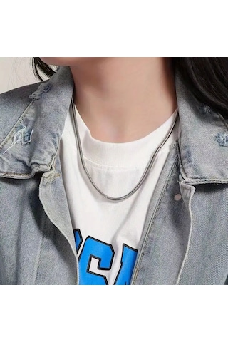 Unisex Kolye Loft Unisex Kolye 925 Ayar Gümüş Kaplama Yılan Zincir Düz Şık Kolye