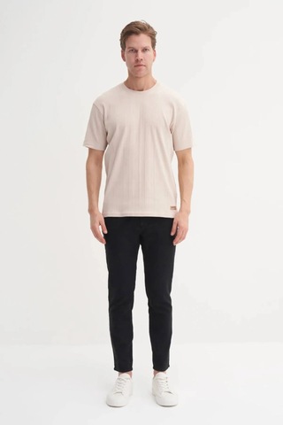Cazador Bisiklet Yaka Slim Fit Likarlı Düz Tişört 4163 Bej Bej