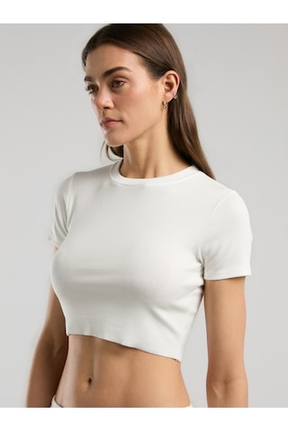 Everlast Ever Relaxed Rib Beyaz Kadın Crop Tişört Beyaz