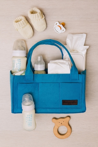 Yunusoğlu Home Mavi Keçe Anne Bebek Bakım Çantası Yenidoğan İçin Organizer Düzenleyici Mavi