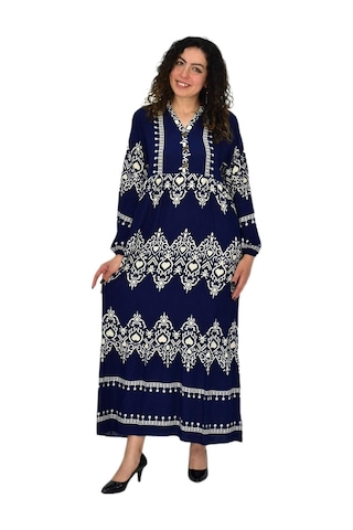 Kadın Kol Lastikli V Yaka Elbise Bgl-st04642 Lacivert