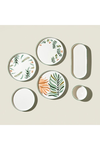 Nehir Leafy Garden 6 Kişilik 15 Parça Seramik Kahvaltı Takımı Beyaz