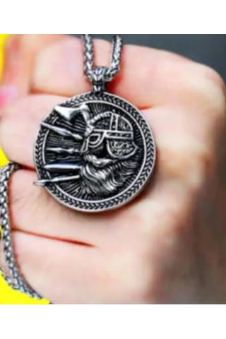Paslanmaz Çelik Çift Taraflı Yaşam Ağacı Viking Kolye Gümüş