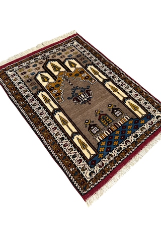 El Dokuma Sıfır Yahyalı Halısı Vizon Seccade 80x115 Yün Namazlık