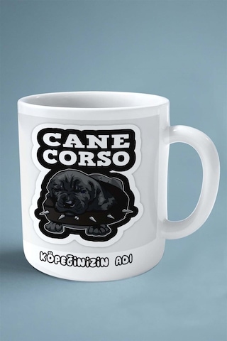 Cane Corso Italiano Köpek Isimli Kişiye Özel Baskılı Kupa Bardak Yavru Dikenli Tasma Çok Renkli